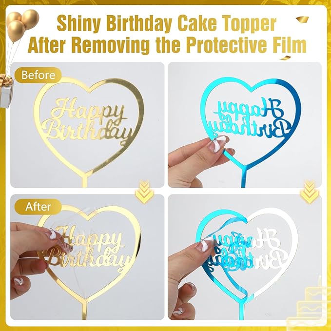 16 PCS Happy Birthday Cake Topper Set, Gold Cake Decoration, Acrylic Reusable Numbers Cake Cupcake Desserts Topper Double-Sided Glitter Birthday Cake Topper for Kids Adults