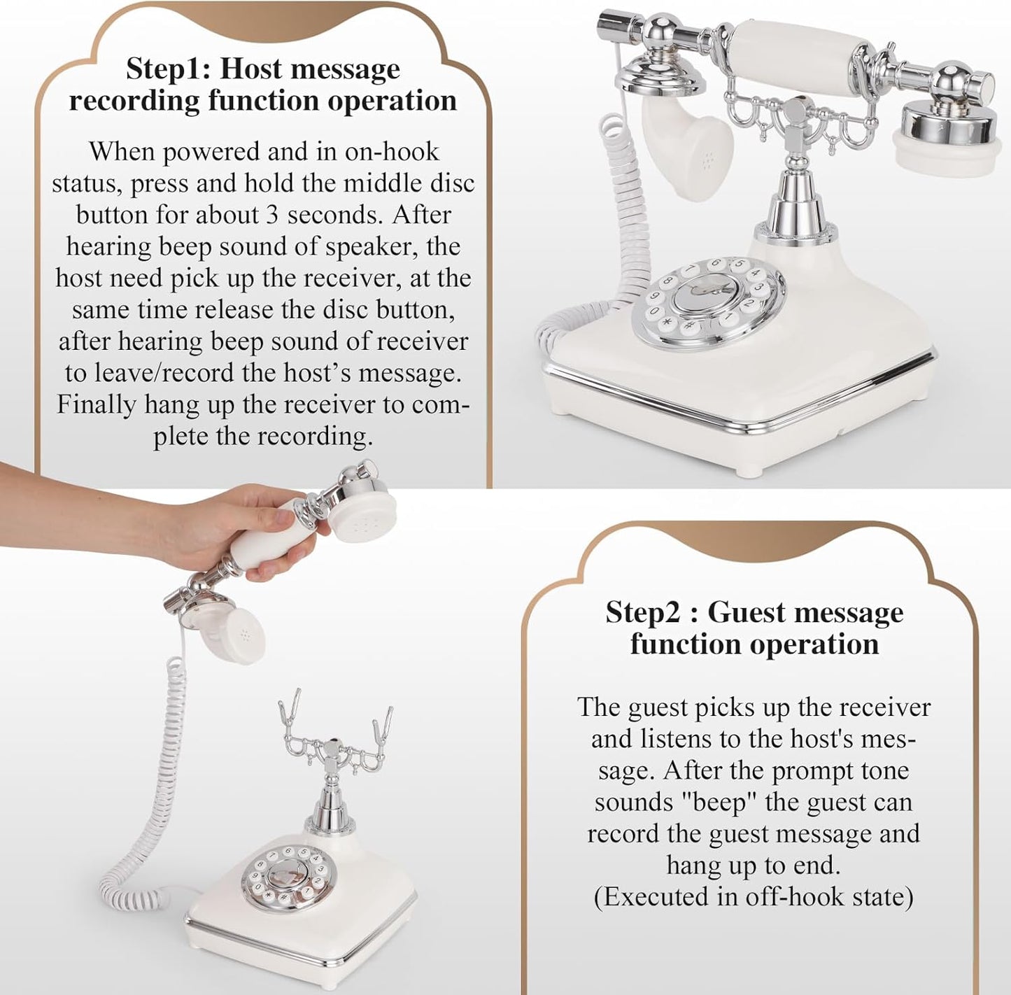 UKBW Audio Guest Book Wedding Phone, Audio Phone Guestbook, Vintage Retro Style Audio Guest Book Phone for Wedding, Birthday Party, Anniversary and Other Special Occasions(White)
