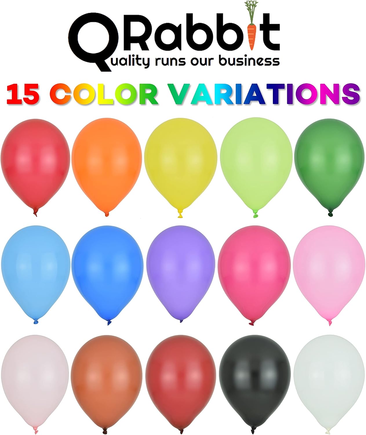QRabbit 150 Pack 12 Inch Balloons with Hand Pump - Party Balloon with 15 Assorted Colors - Extra Thick Latex Balloons for Wedding Birthday Bridal Shower Christmas New Year Party Decoration