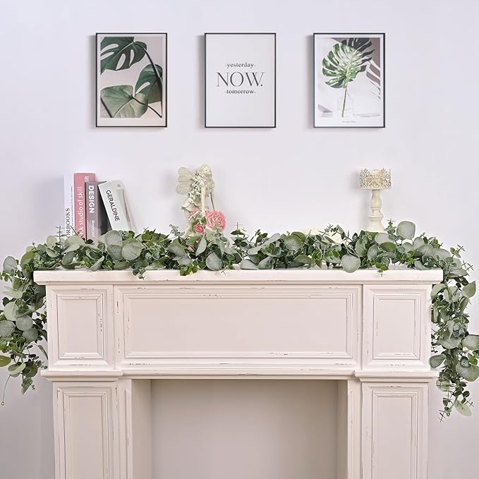 Dolicer 8 Packs 6FT Artificial Eucalyptus Garland, Faux Greenery Garland Hanging Fake Silver Dollar Eucalyptus Leaves Vines for Wedding Backdrop Arch Table Wall Party Home Decor