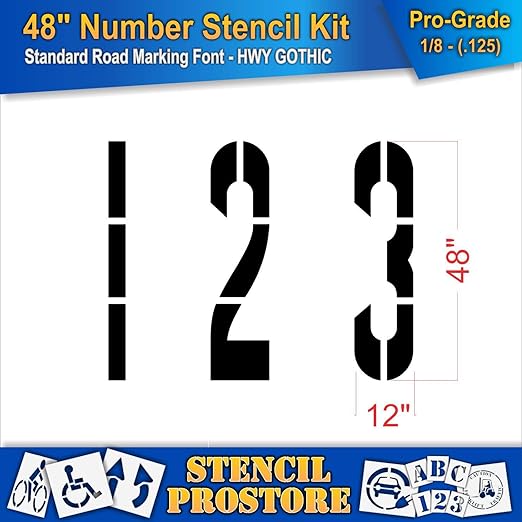 Pavement Stencils - 48 inch - Number KIT Stencil Set - (12 Piece) - 48" x 12" x 1/8" (128 mil) - Pro-Grade