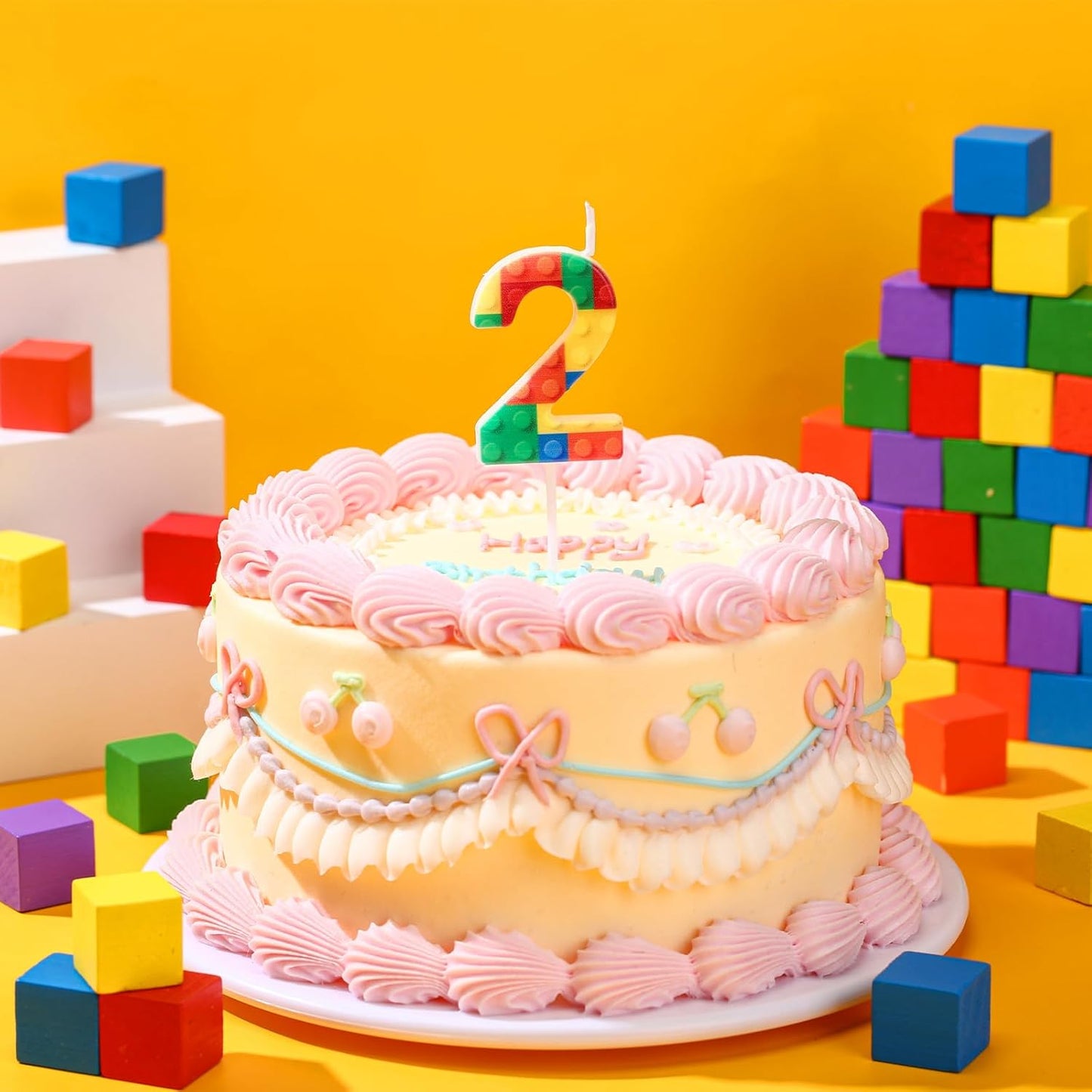 Building Block Number 0-9 Birthday Cake Candle Numeral Birthday Sparkler Candles for Building Block Cake Topper for Party Decorations Supplies(Number 2)