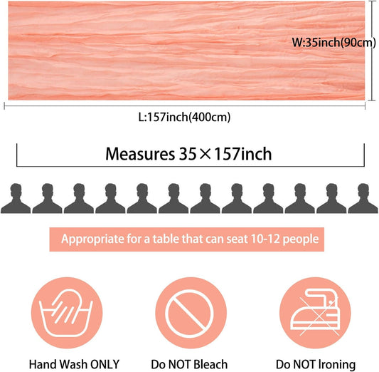 12 Pack 13Ft Cheesecloth Table Runner 35x157 Inch Boho Gauze Table Runner Cheese Cloth Long Table Runners Rustic Table Runners for Wedding Bridal Shower Birthday Party Table Decor (Peach Coral)