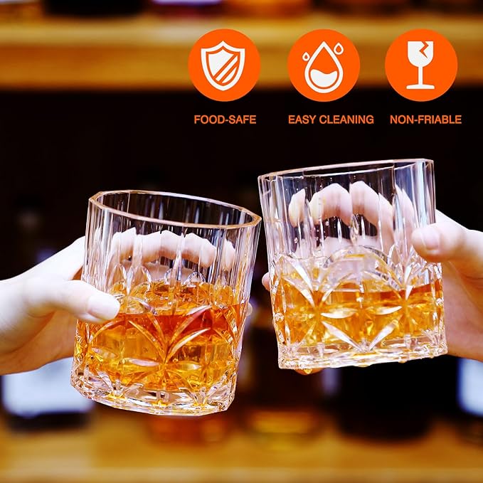 8 Sets Plastic Whiskey Glasses 14 oz Unbreakable Whiskey Drinking Glasses Old Fashioned Cocktail Cups Plastic Water Tumblers Clear Wine Cup Shatterproof Short Tumbler for Indoor Outdoor