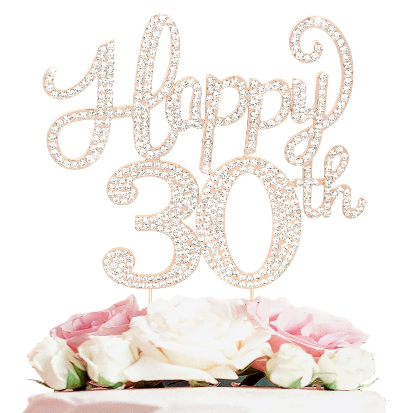 LASKYER Happy 30th Birthday Decorations,30th Birthday Gold Rhinestone Cake Topper - Cheers to Thirty Years Old Bday Party Metal Sparkly Cake Centerpieces Sign.