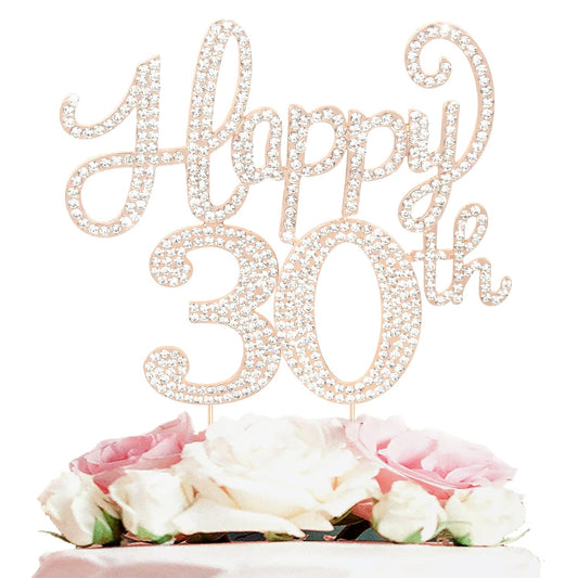 LASKYER Happy 30th Birthday Decorations,30th Birthday Gold Rhinestone Cake Topper - Cheers to Thirty Years Old Bday Party Metal Sparkly Cake Centerpieces Sign.