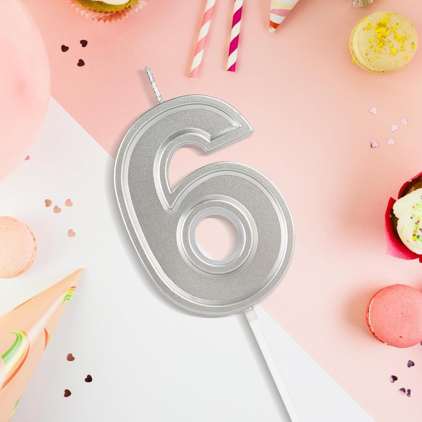 BEAN LIEVE Silver Birthday Candles Number 6, Silver Number Candles, Cake Number Candles for Birthday Parties and Wedding Anniversary Celebrations