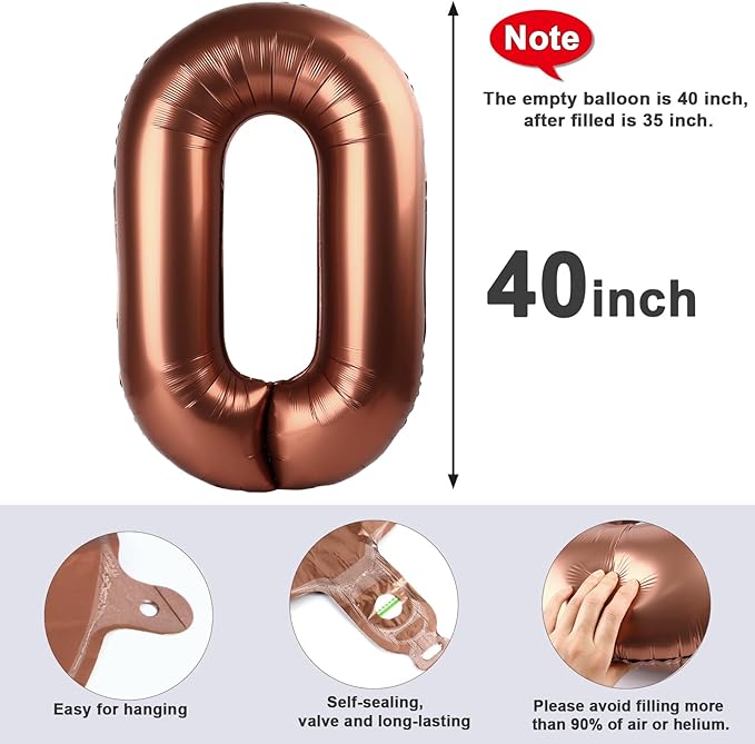 Number 0 Balloons 40 Inch Coffee Brown Number Balloons for 10 20 30 40 50 60 70 80 90 100 Numbers Balloon Birthday Decorations Wedding Event Baby Shower