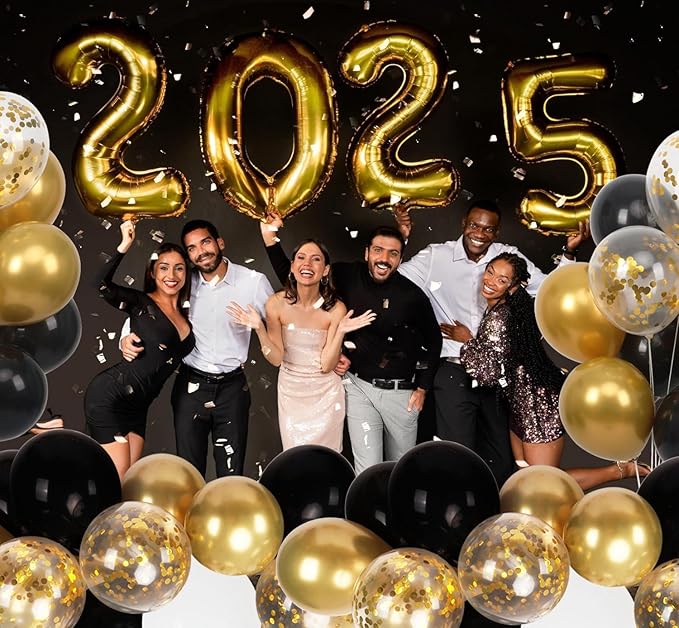 Black and Gold Balloons 60pcs 12Inch Metallic Gold Confetti Black White Latex Balloons for Birthday Graduation Decorations New Year Eve Festival Party Supplies
