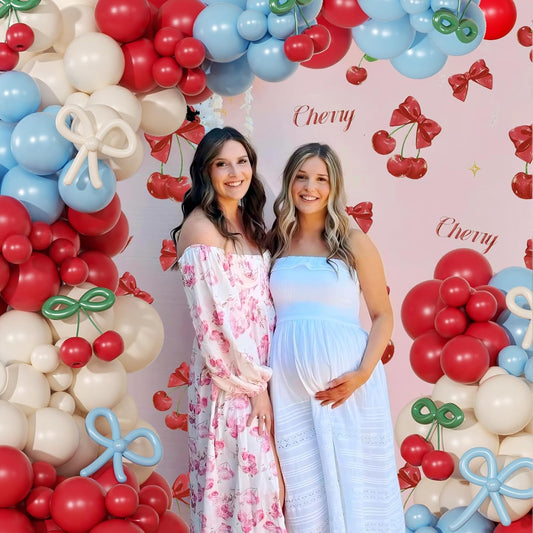 CROSSFINGERS Cherry Red and Blue Balloon Garland Arch Kit,150pcs Bow Light Blue Red White Balloons Arch Kit for Cherry Themed Birthday Baby Shower Wedding Galentine's Bridal Shower Party Decorations