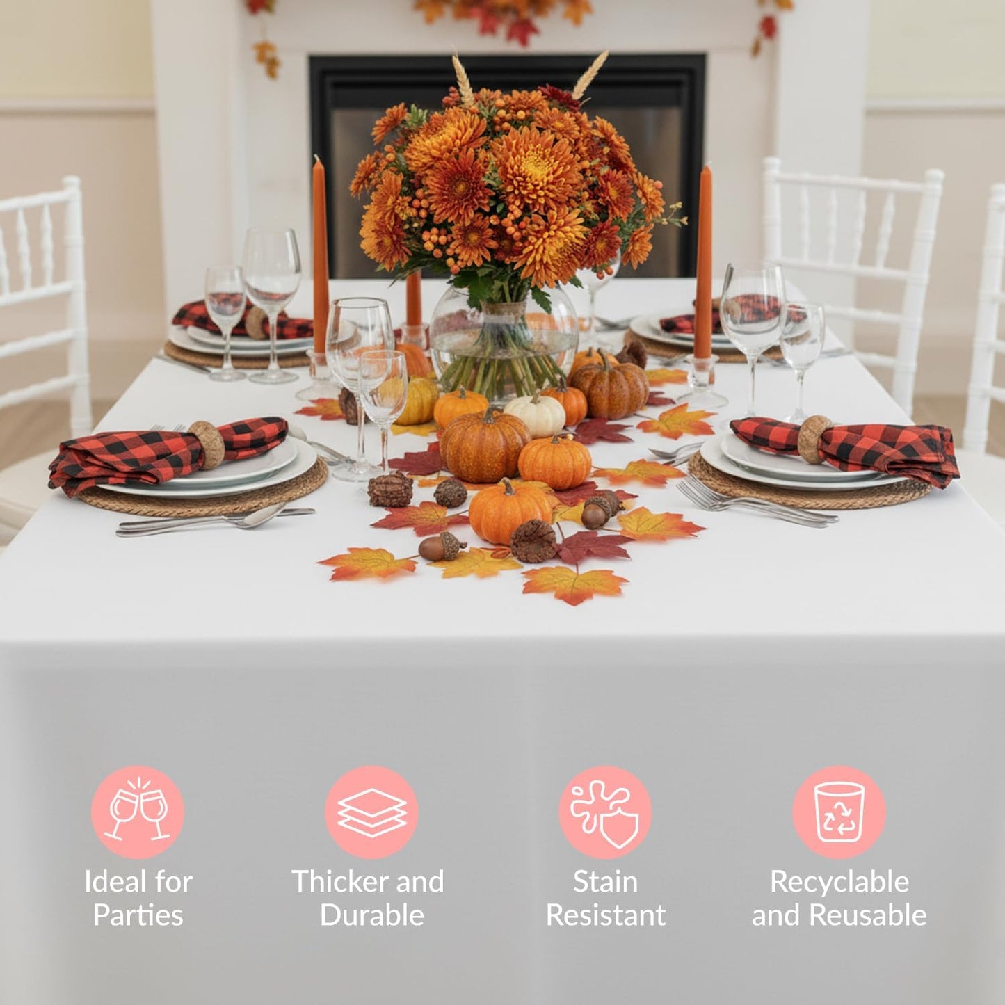 Prestee 24 Plastic Table Cloth Disposable - 108 x 54 White Tablecloth Rectangle - Plastic Table Cover for Parties, BBQs, Weddings, Outdoor Gatherings, and Fine Dining Events