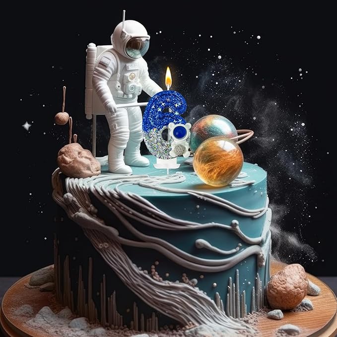 HXOUSE Astronaut 6th Birthday Candle - Space Universe Sparkler 6 Candle for Birthday Cake Boy, Topper for Party Decorations Anniversary Celebrations (Number 6)
