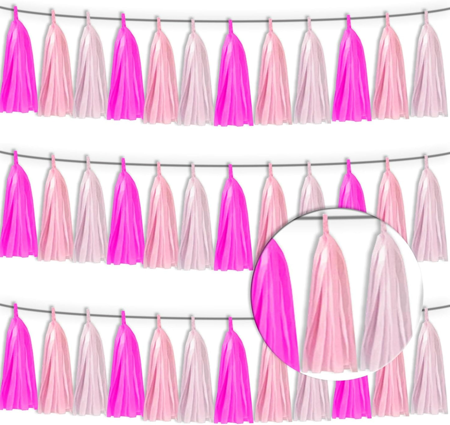 3P Maca-Rose Red Pink LightPink Tassel Banner Garland Foil Fringe Banner Tinsel Banner Backdrop for Parade Floats, Wall Hanging Curtain Parade Floats, Graduation Decorations, Wedding Party Decoration