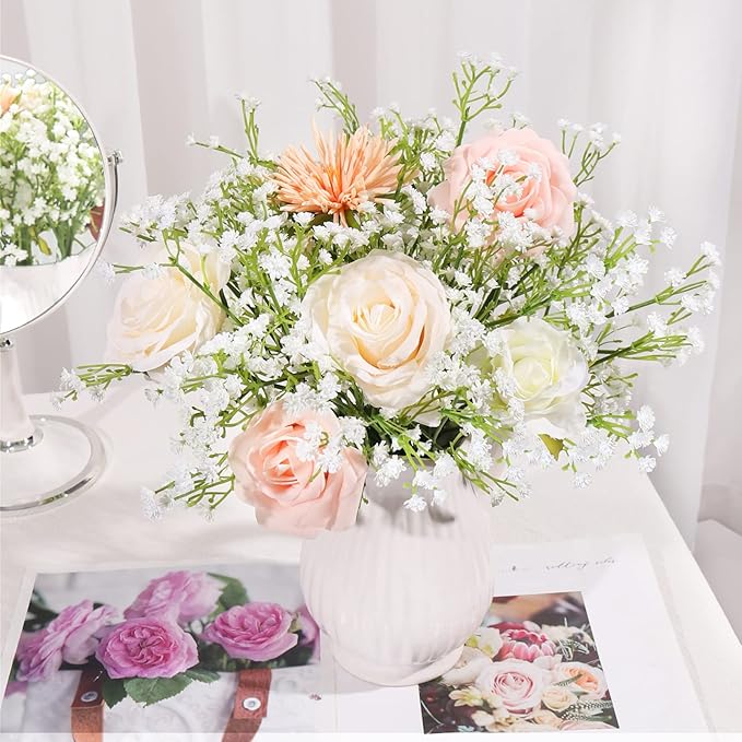 DEEMEI 21 PCS Babys Breath Artificial Flowers Fake Babys Breath Flowers Artificial Bulk White Gypsophila Bouquets Real Touch Faux Flowers for Wedding Floral Arrangement Party Home Decoration