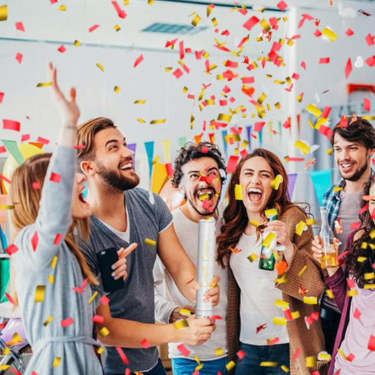 12" Red & Gold Confetti Cannons - Party Poppers for Birthday Graduation Retirement Wedding New Year Celebrations - Easy to Use - Pack of 6