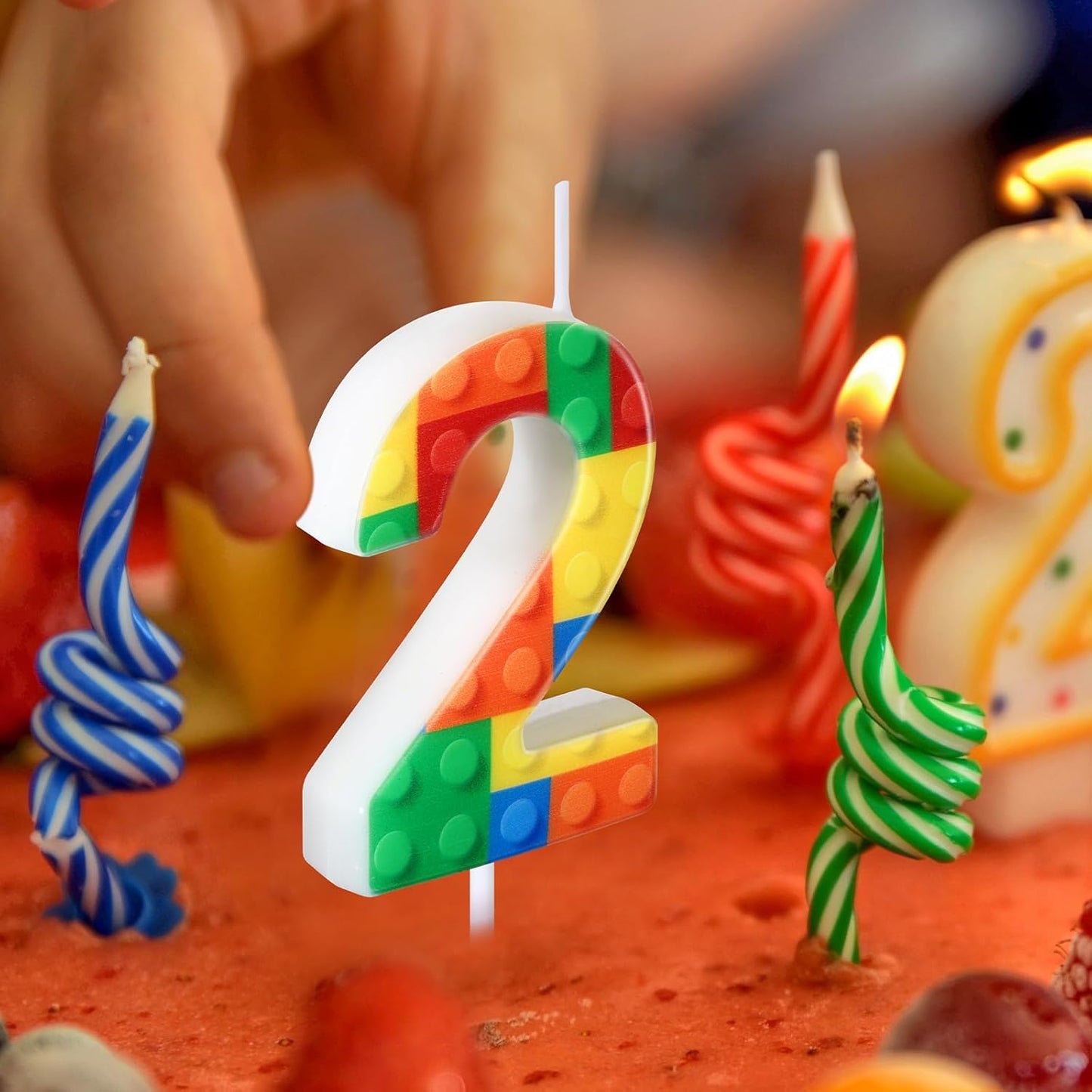 Building Block Number 0-9 Birthday Cake Candle Numeral Birthday Sparkler Candles for Building Block Cake Topper for Party Decorations Supplies(Number 2)