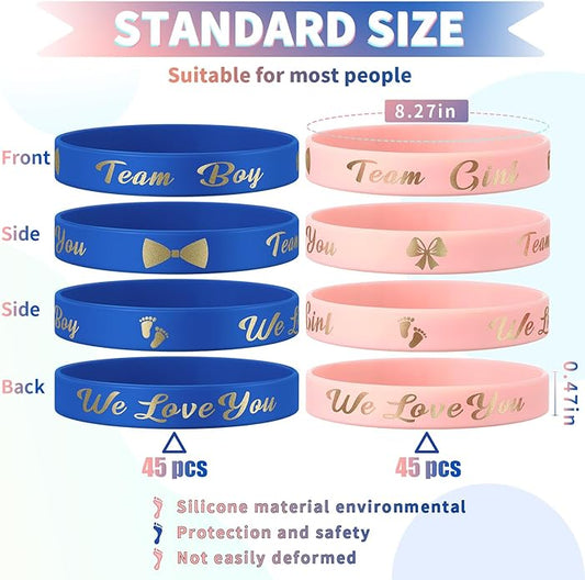Jetec 60 Pieces Gender Reveal Bracelets, Team Boy Silicone Wristbands and Team Girl Rubber Bracelets for Gender Reveal Ideas Party Supplies Decorations