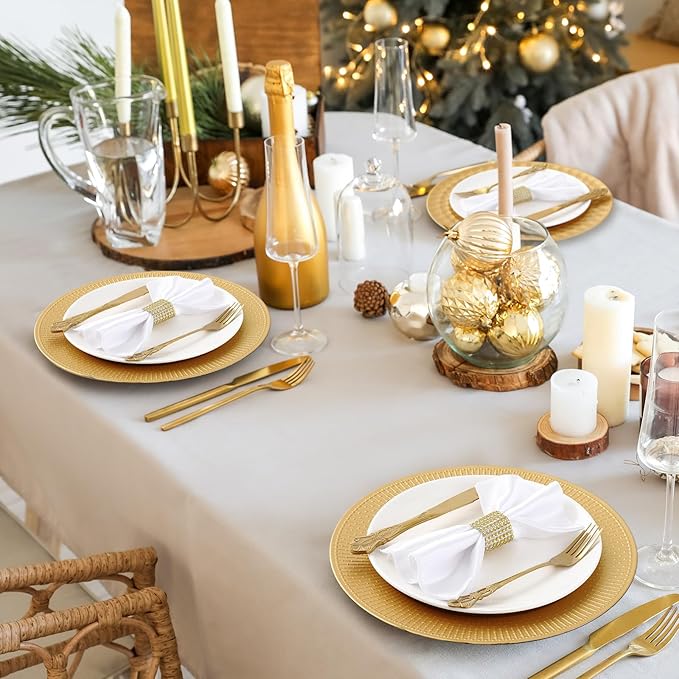 50 Pack Gold Charger Plates Bulk for Dinner Plates 13" Beaded Shaped Service Chargers Bulk, Plastic Wedding Chargers for Christmas Thanksgiving Party Wedding Birthday Anniversary