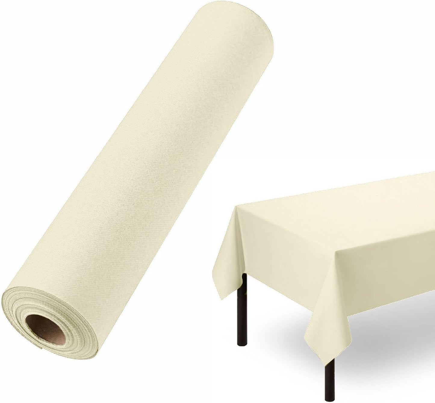Disposable Tablecloth for Rectangle Table, Linen-Like Champagne Paper Tablecover for Dining Table, Party, Wedding Or Event, 55" W x 80 ft L