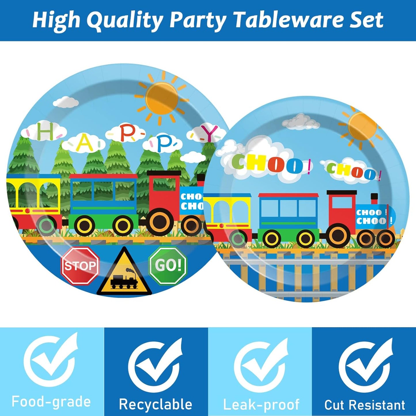 50 Guests Train Plates and Napkins Birthdy Party Supplies Train Party Supplies Decorations Train Theme Birthday Party Decorations Favors for Birthday Baby Shower 200 PCS