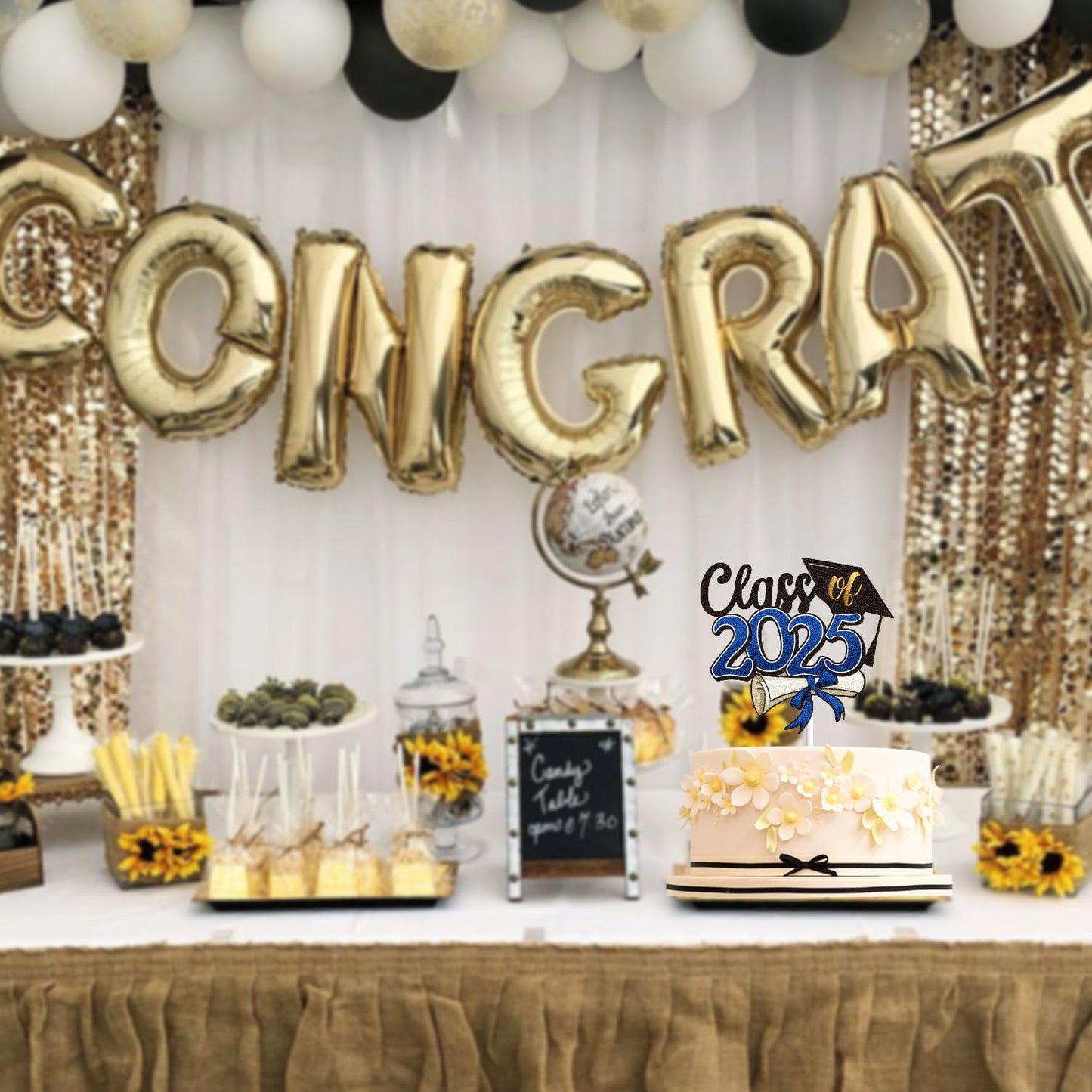 LINGBOOM Class of 2025 Happy Graduation Cake Topper Blue Glitter Grad 2025 Happy Graduation We are So Proud of You Cake Decorations Congrats Grad Party Supplies (Blue)