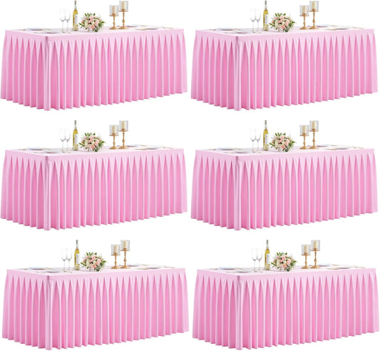 HB HBB MAGIC 6 Pack Pink Tablecloths for 6 Foot Rectangle Tables, Elegant Pleated Table Skirt – Wrinkle Free Stretch Fitted Table Cover for Weddings, Banquets, Birthday Parties & Events