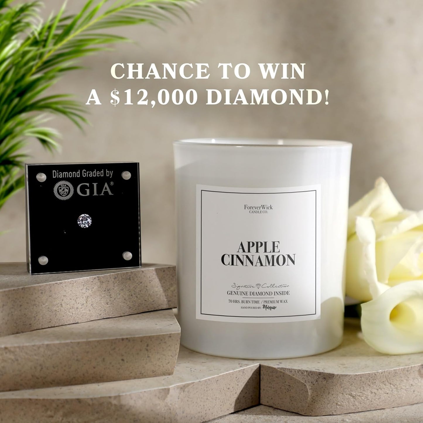 Apple Cinnamon Surprise Candle with Diamond Inside | Foreverwick Candles | Scented Soy Candles Gifts for Women Aromatherapy Candle Wax | Romance Candles All-Natural Organic Soy Candle 14oz | 70h