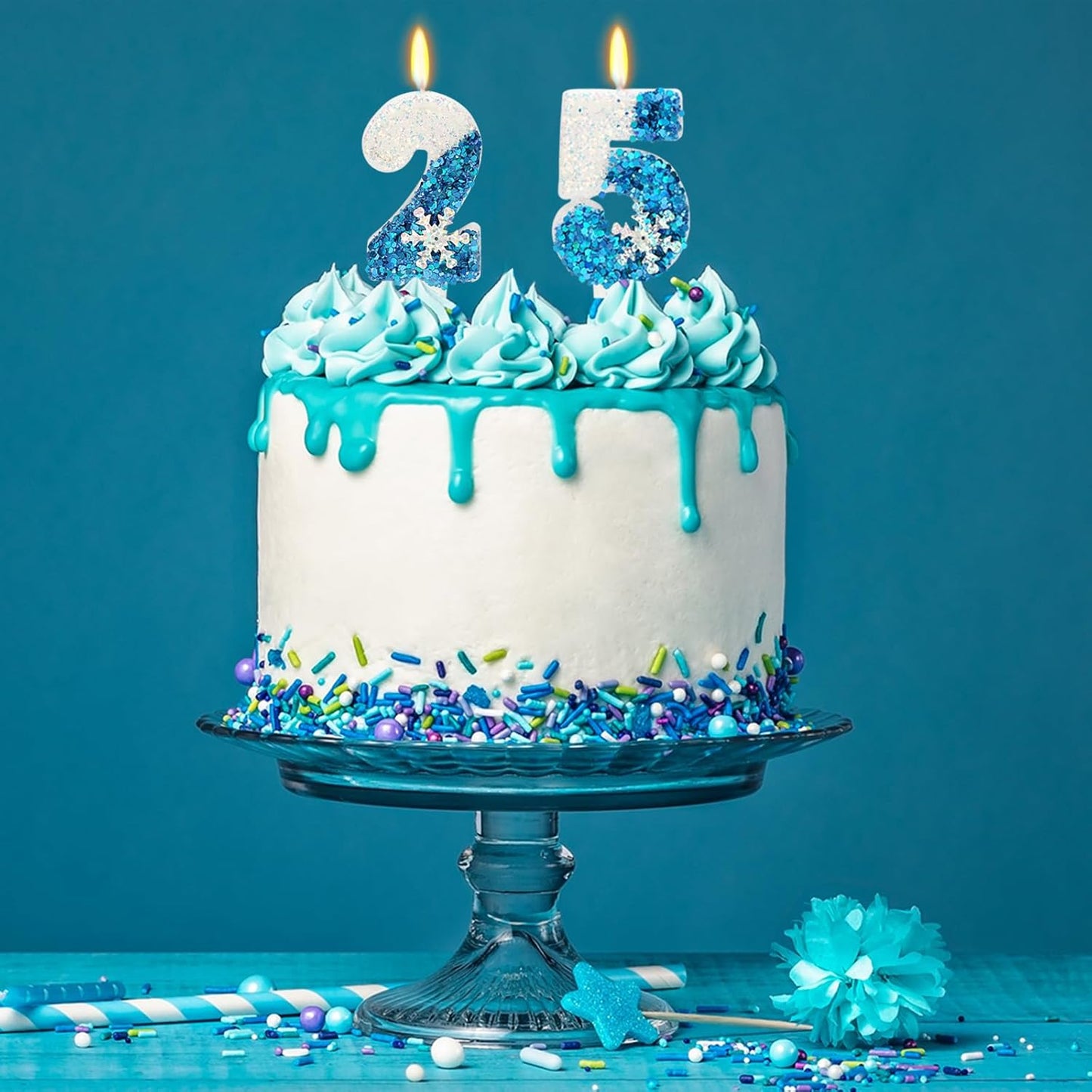 Snow Themed Birthday Candles, Birthday Candle for Party Supplies, Winter Birthday Party Supplies, 2.76 inch Number 25 Candle Cake Topper Decoration (Number 25)