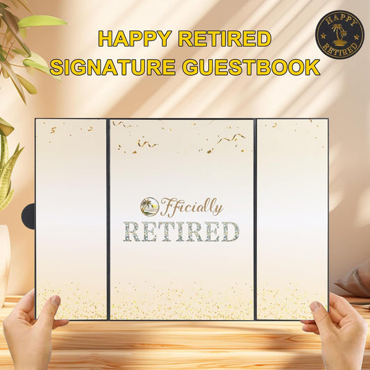 Retirement Party Decorations Large Retird Card Signing Black Gold Happy Retirement Guest Book Creative retirement Card for Men Women