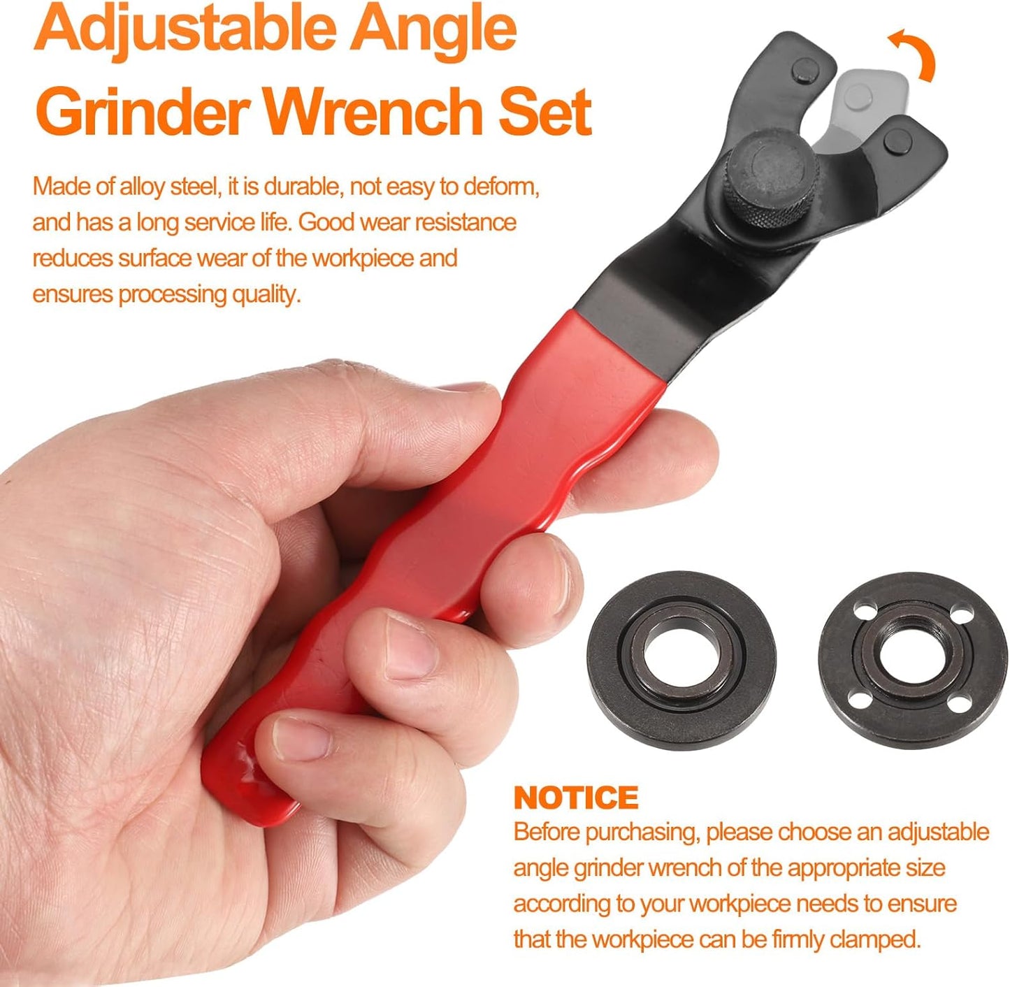 HARFINGTON Adjustable Angle Grinder Wrench Set 0.4"-1.9" Range Universal Lock Nut Pin Spanner Wrench with Grinder Shaft Nut for Angle Grinder Table, Red
