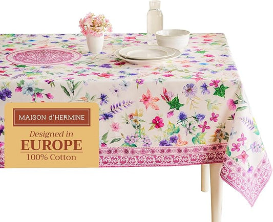 Maison d' Hermine Table Cloth Square Table 100% Cotton 54 x 54 Inches Tablecloth Reusable Decorative for Dining Room Farmhouse Home Valentines Day Decorations Spring Summer - Chardon
