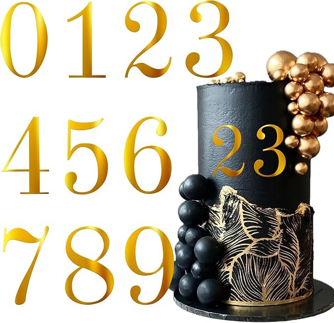 Rsstarxi 10 Pack 0-9 Numbers Cake Topper Mirrored Acrylic Numbers DIY Cake Pick for Baby Shower Wedding Birthday Anniversary Party Cake Decorations Supplies Gold