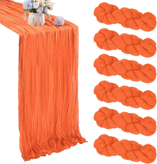 6 Pack 10FT Fall Table Runner Orange Cheesecloth Table Runner 35x120 Inch Gauze Rustic Boho Cheese Cloth for Thanksgiving Wedding Decor Birthday Party Holiday Baby Shower Centerpiece Decoration