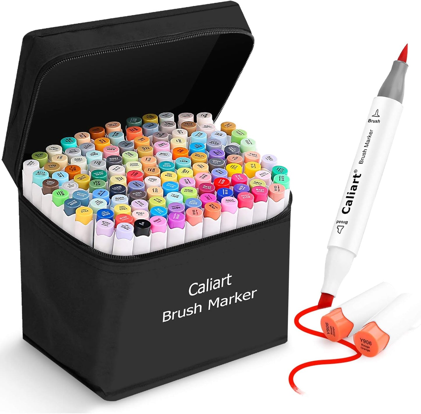 Caliart Alcohol Markers Brush Tip, 121 Colors Dual Tip Artist Sketch Marker Set Brush & Chisel, Permanent Drawing Pen Art Supplies Gifts for Kid Adult Coloring Book Illustration