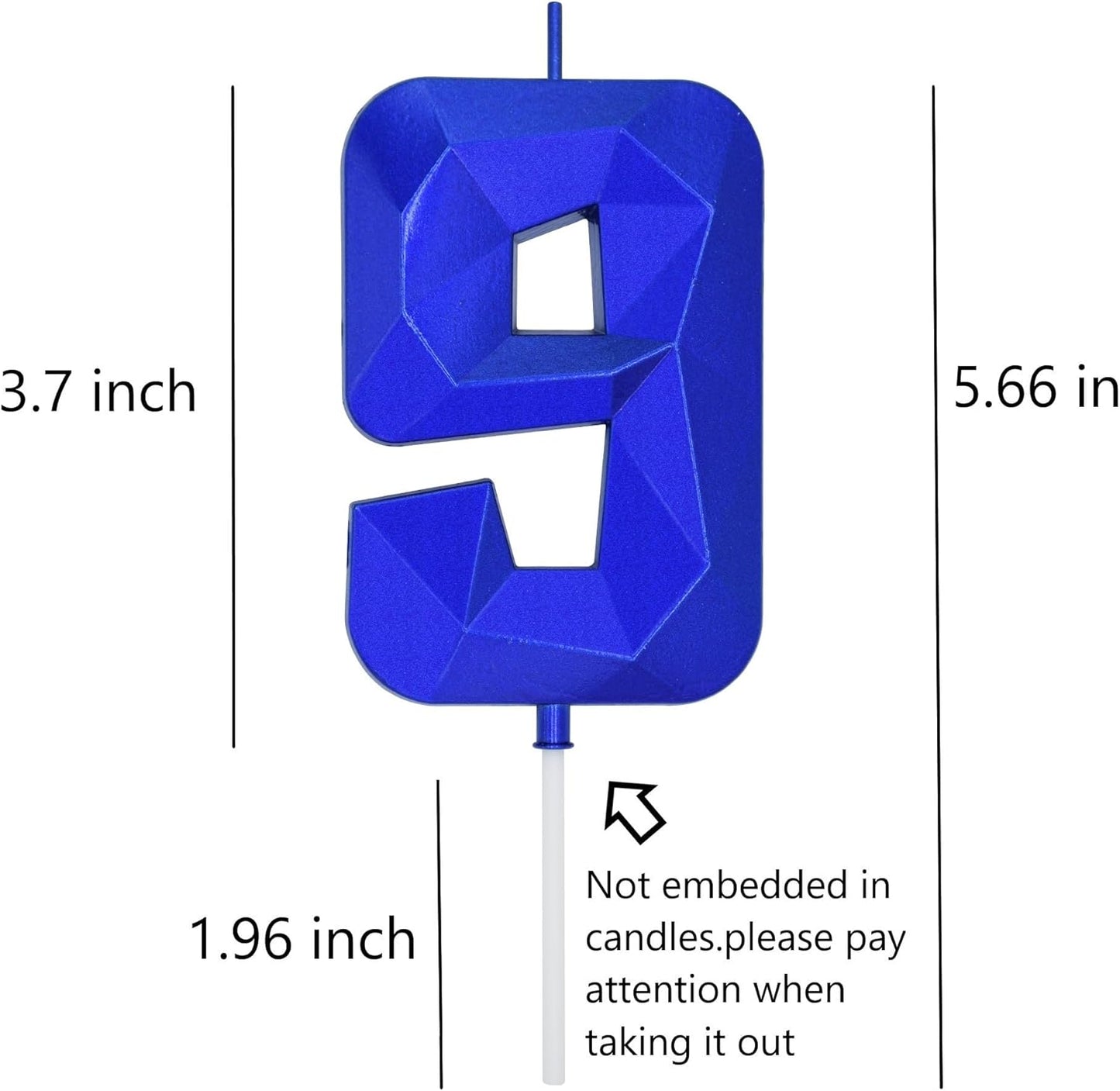 DERVENTA Birthday Candle Big Number 3D Blue 3.7 inch Party Celebration Anniversary Decoration Cake Topper 1 Piece (Number 9 Blue)