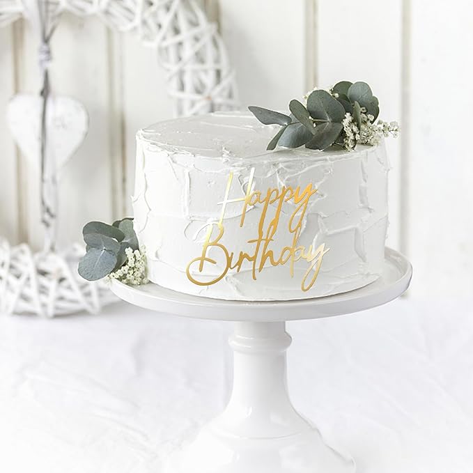 Rsstarxi 3 Pack Artistic Fonts Happy Birthday Cake Topper Gold Acrylic Birthday Sign Cake Pick for Men Women Boys Girls Birthday Party Cake Decorations Supplies Gold