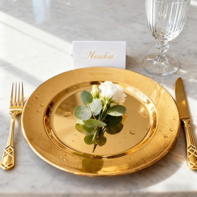 6 Pack 13'' Gold Dinner Charger Plates Set, Reusable Stainless Steel Round Plate Chargers Bulk for Easter Elegantes Party Wedding
