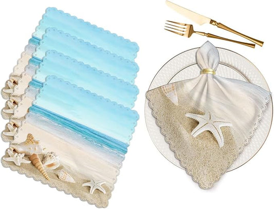 White Shells Cloth Napkins Dinner Table Napkin Ocean Tropical Beach Conch Starfish Washable Reusable Napkins Set of 4 for Kitchen Home Holiday Party Wedding 18 x 18 inch