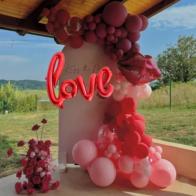 VitaCraft 139pcs Valentines Day Balloon Arch Garland Kit, Pink Red Rose Red Balloons with Large Lip Love Foil Balloon for Women Girls Valentine's Day Mother's Day Wedding Decoration