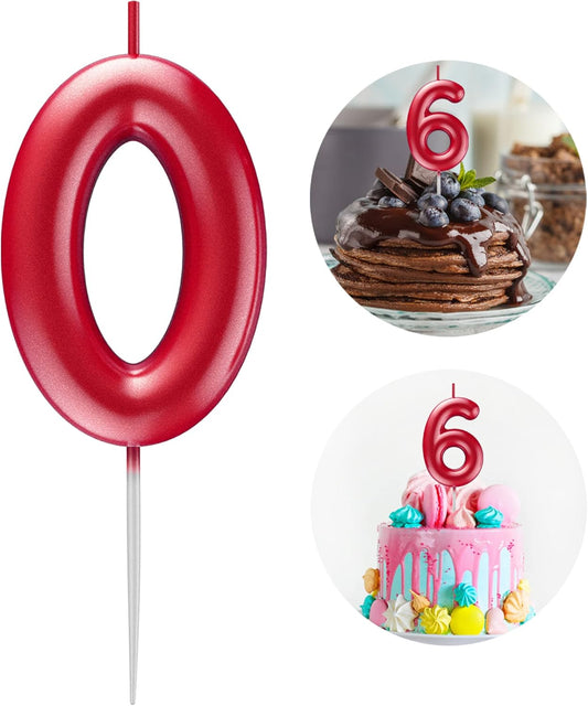 Red Number 0 Candle Happy Birthday 3D Number Candles for Birthday Cake Party Decoration Wedding Anniversary Celebration Supplies