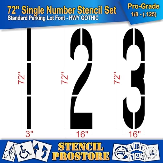 Pavement Stencils - 72 inch Number Stencil Set (10 Pieces) - 0-9 - 72" x 16" x 1/8" (128 mil) - Pro-Grade