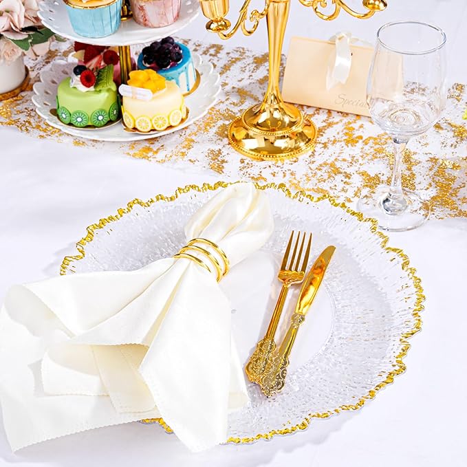 20pcs Clear and Gold Charger Plates Bulk 13inch Plastic Chargers for Dinner Plate Disposable Charger Plates Table Chargers for Wedding,Afternoon Tea,Spring,Mother's Day,Valentine's Day,Easter,Business