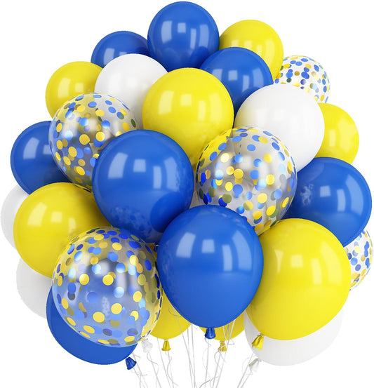 Togvu Yellow Blue Balloons, 12 Inches Blue Yellow White Balloons with Confetti Balloons Dark Blue Latex Balloon Helium for Kids Birthday Graduation Baby Shower Socer Party Decoration