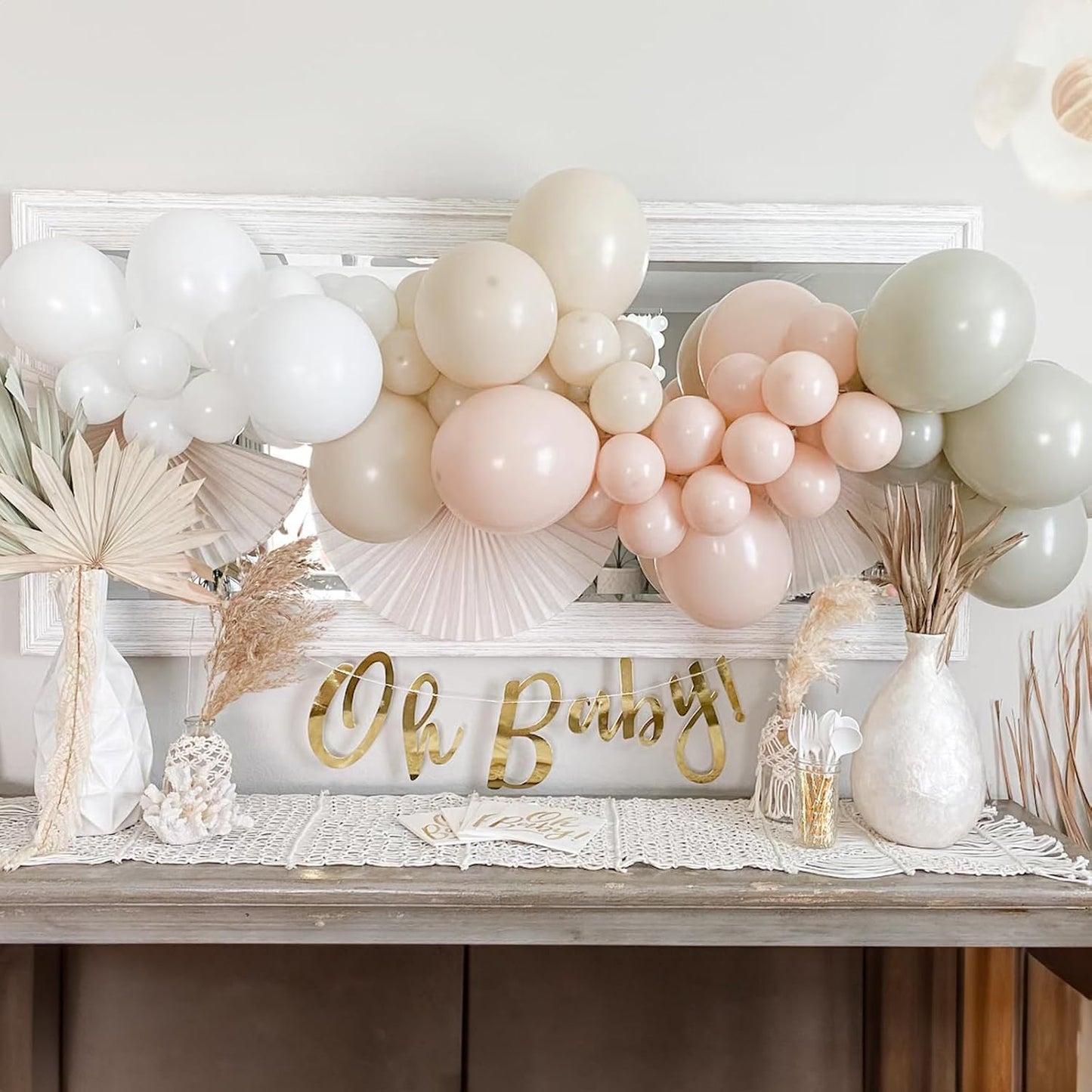 Neutral Balloons Arch Kit, Cream Peach Boho Balloons Garland with Double Stuffed Sand White Balloon and Light Pink Balloon for Baby Shower Birthday Wedding Bridal Shower Party Decorations