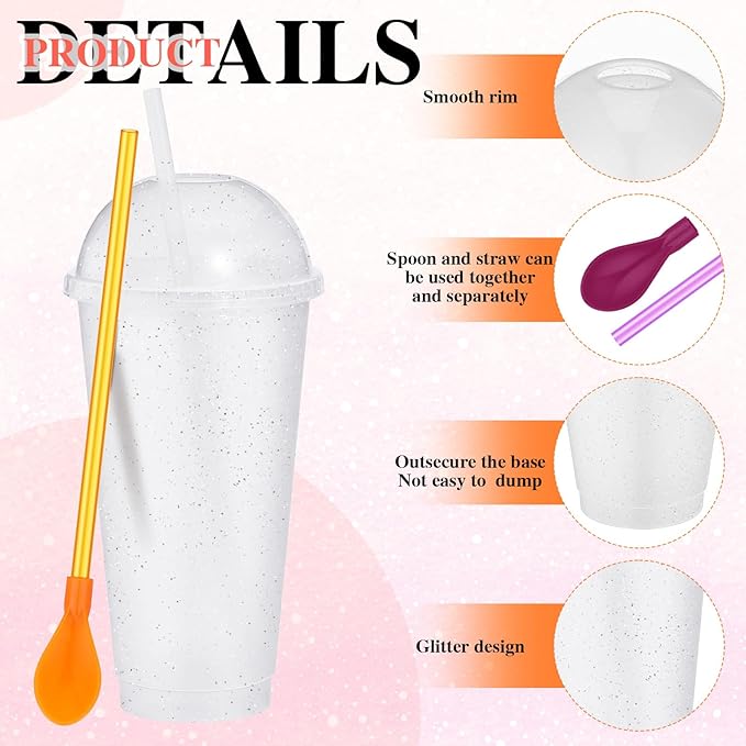 6 Set Slushie Cups with Dome Lids and Straws Detachable Spoon Straws Reusable Plastic Iced Coffee Cups Smoothie Tumbler for Birthdays Summer Party Supplies(Dark Colors,24 oz)