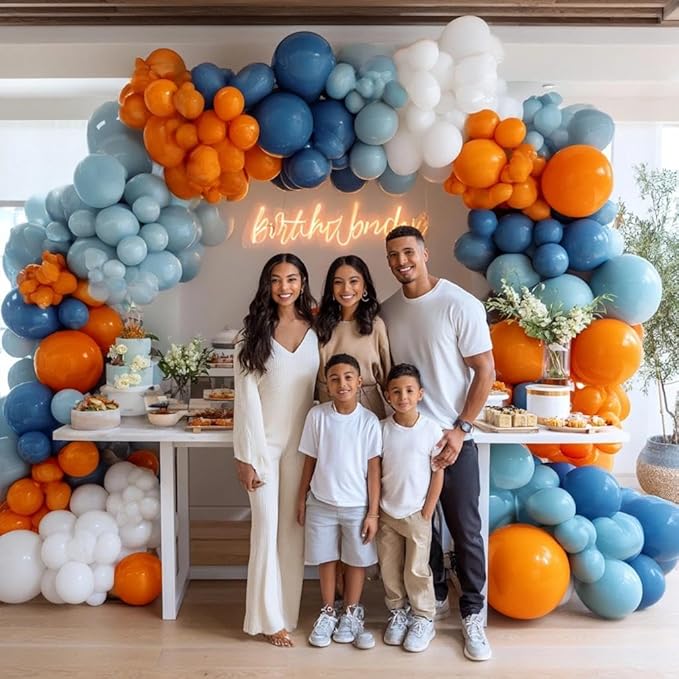 Dusty Blue Orange Balloon Arch, Double Stuffed Burnt Orange Blue White Balloon Garland Kit Dark Teal Latex Balloons for Birthday Baby Shower Bridal Shower Wedding Boho Gender Reveal Party Decor