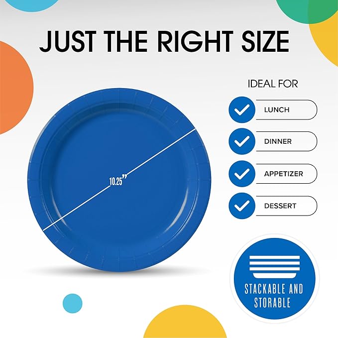 Exquisite Dark Blue Paper Plates Disposable Heavy Duty 10 Inch Dark Blue Disposable Plates For Party 100 Pcs Heavy Duty Paper Plate 350 GSM, Birthday Party Supplies Plate Set