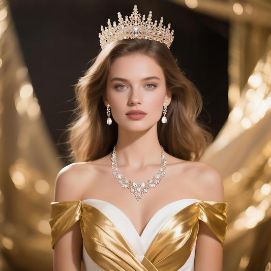 Kamirola Tiaras and Crowns for Women,Tiaras Earrings Necklace, Crystal Bridal Jewelry Set（TR83