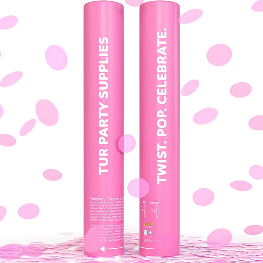 Pink Confetti Cannon Poppers | 2 Pack | Biodegradable Pink Confetti | TUR Party Supplies | Up to 25ft | Giant (12”) | Party Poppers for Graduation, Birthdays, and Bachelorette & Princess Parties