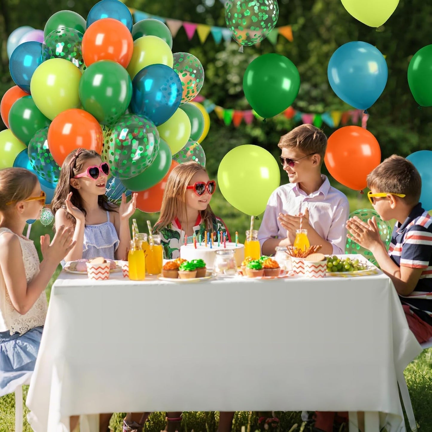 Paready Dinosaur Balloons Set, 60Pcs Green Orange Dino Balloons, 12 Inch Helium Fruit Green Orange Blue Confetti Latex Balloon for Dinosaur Themed Party Decoration Supplies